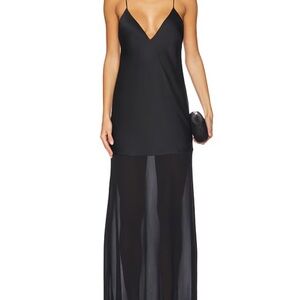 SER.O.YA Black Spaghetti Strap Plunge Maxi Gown